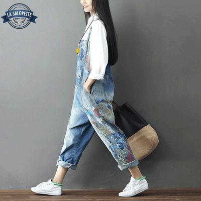 Salopette en Jean Fleuri