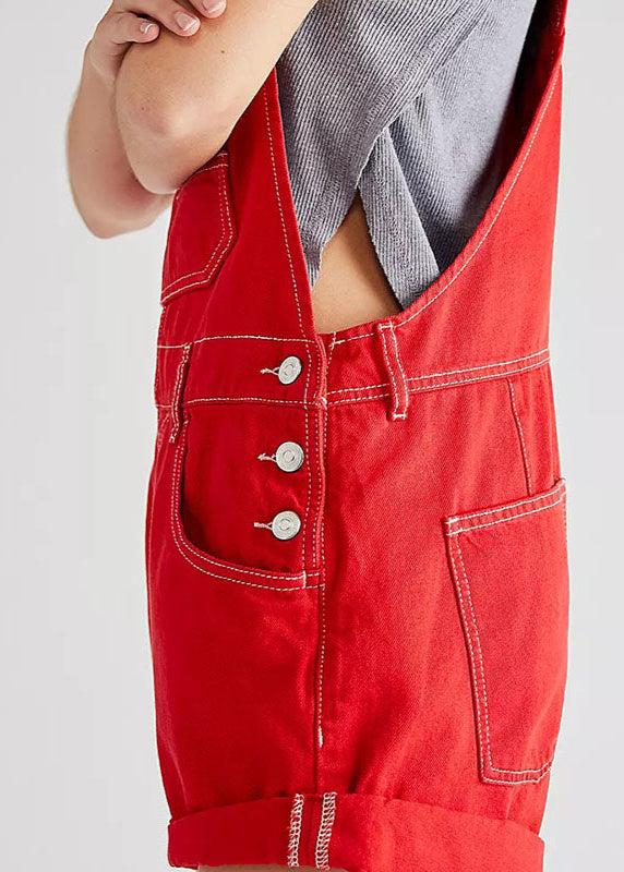 Red Garance Short Overalls