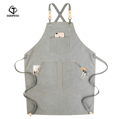 GOOPEEG summer canvas work apron denim Korean version hairdressing hairdresser floral barista custom LOGO waist