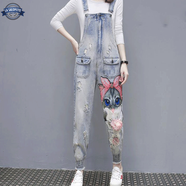 Denim Overalls Rosy Cat