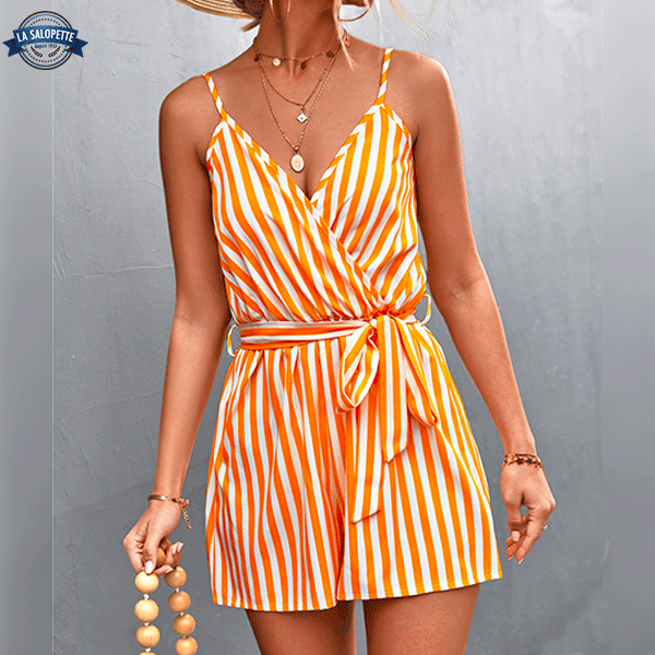 Orange playsuit with white stripes