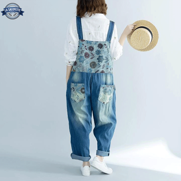 Denim Overalls Large with Arabi Flower