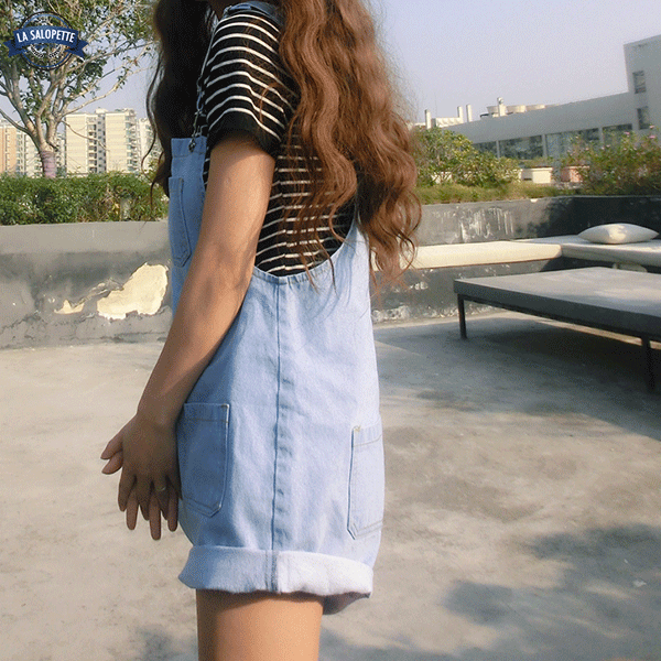 short overalls Kawaii Blue