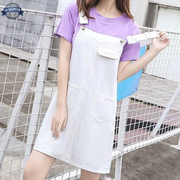 Pinafore Dress Jeans White Tilos
