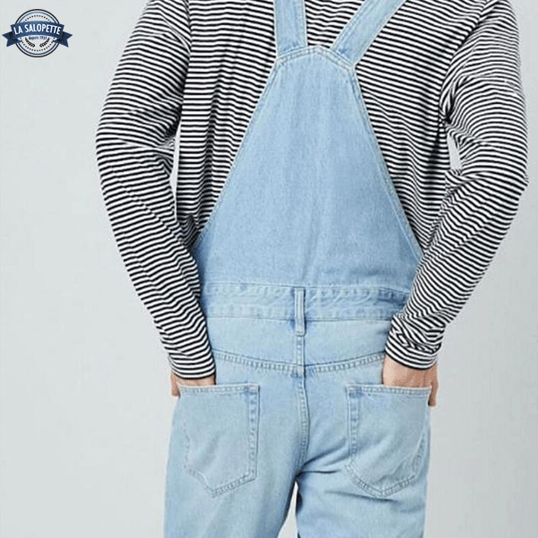 Denim Overalls Light Blue Ripped Raw