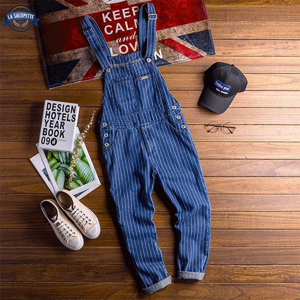 Work Overalls Blue with White Stripes