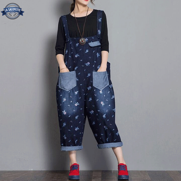 Denim Overalls Blue with Flowers