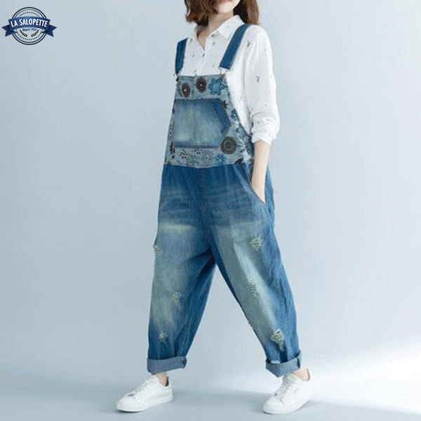 Denim Overalls Large with Arabi Flower