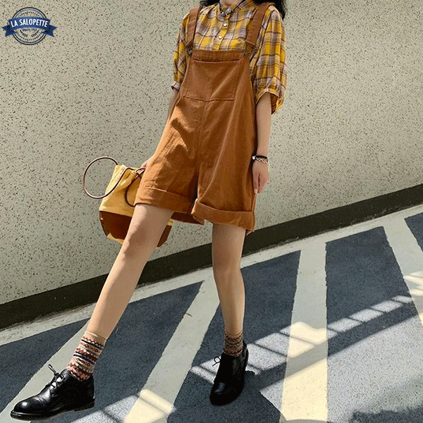 short overalls Woman Stretch Camel
