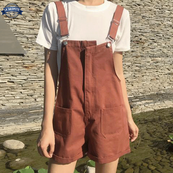 short overalls Plain Pocket Woman