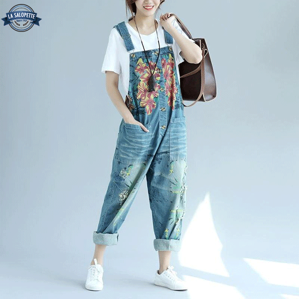 Denim Overalls Floral Bib