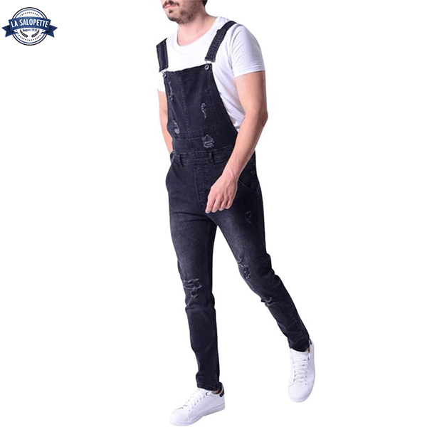Denim Overalls Black With Hole