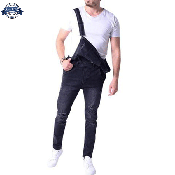 Denim Overalls Black With Hole