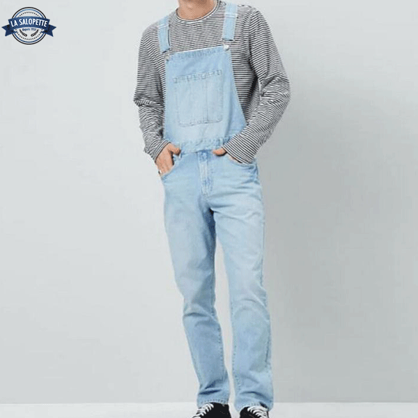 Denim Overalls Light Blue Ripped Raw
