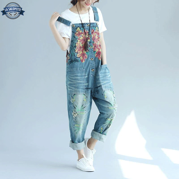 Denim Overalls Floral Bib