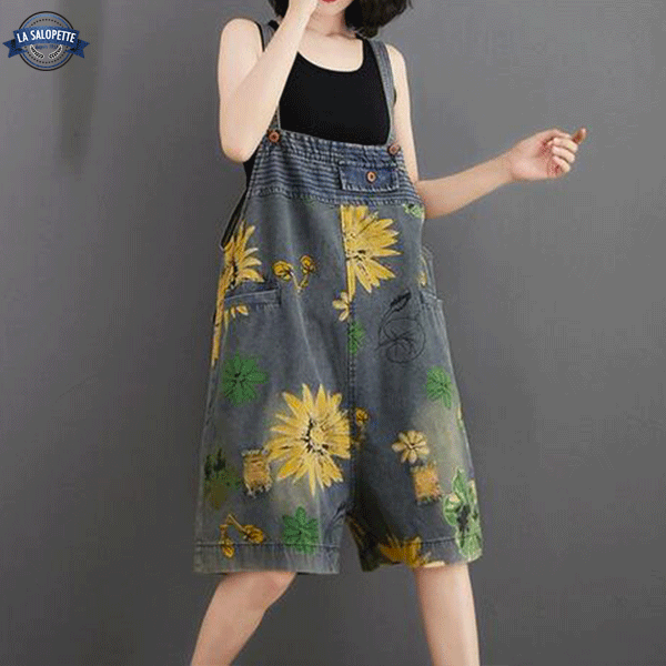Denim Overalls Jamaican flower print