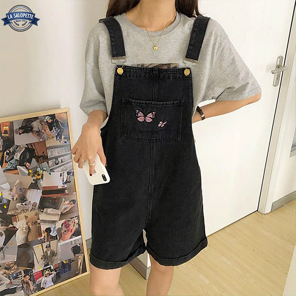 Short Overalls Cute Black Drawing
