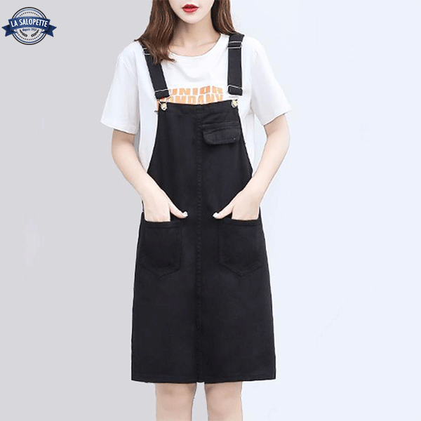 Pinafore Dress in Jet Black Jeans