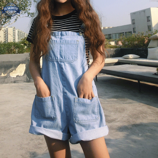 short overalls Kawaii Blue